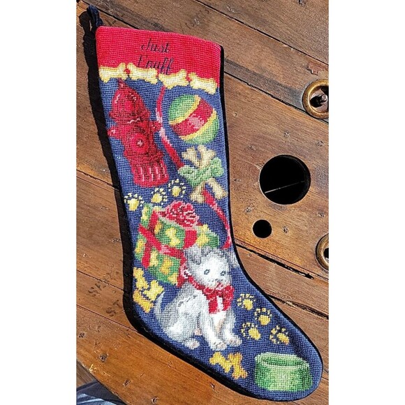 Lands' End Needlepoint Christmas Stocking Dogs Pet Wool Monogram Discontinued C4 - Picture 10 of 10